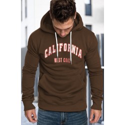 Brown Letter Print Men's Hoodie with Kangaroo Pocket