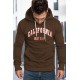 Brown Letter Print Men's Hoodie with Kangaroo Pocket