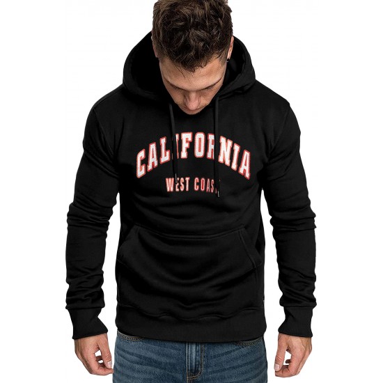 Black Letter Print Men's Hoodie with Kangaroo Pocket