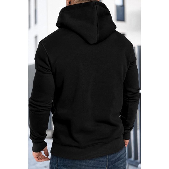 Black Letter Print Men's Hoodie with Kangaroo Pocket