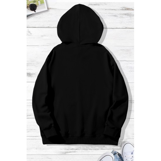 Black Letter Print Men's Hoodie with Kangaroo Pocket