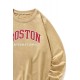 Khaki BOSTON Letters Print Crew Neck Men's Pullover Sweatshirt