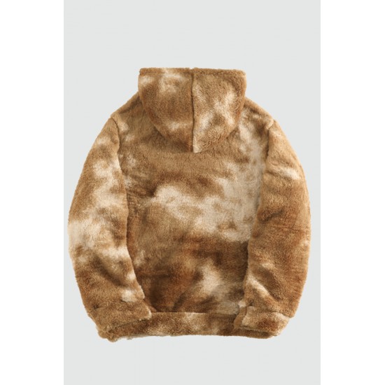 Brown Tie-dyed Print Men's Sherpa Hoodie