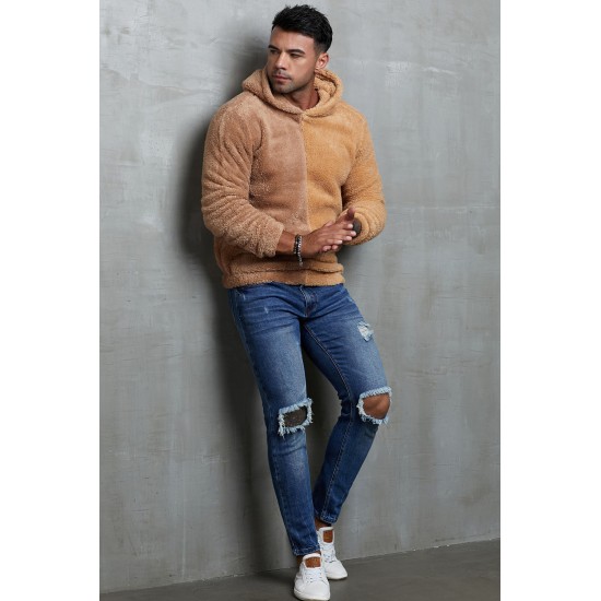 Brown Colorblock Fleece Men's Hoodie