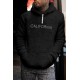 Black Letter Embroidered Quarter Zip Men's Sherpa Hoodie