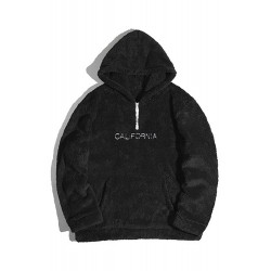 Black Letter Embroidered Quarter Zip Men's Sherpa Hoodie