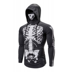 Gray Halloween Skeleton Print Slim-fit Men's Graphic Hoodie