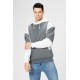 White Men Colorblock Pullover Long Sleeve Hoodie