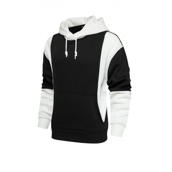 Black Men Colorblock Pullover Long Sleeve Hoodie