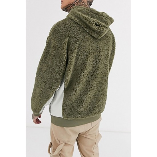 Men Plush To-tone Pullover Hoodie