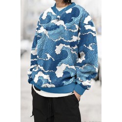 Wave Themed Pattern Men Pullover Hoodie