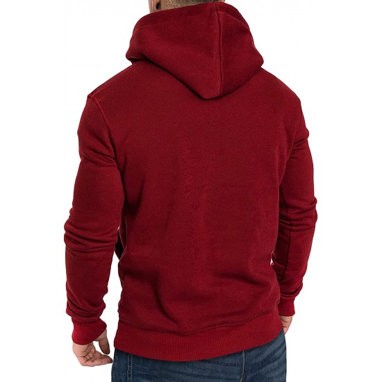 Burgundy Long Sleeve Pullover Men Hoodie