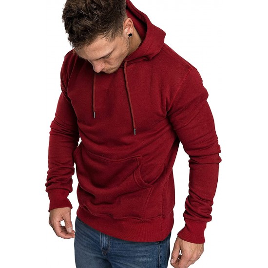 Burgundy Long Sleeve Pullover Men Hoodie