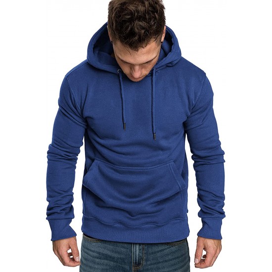 Navy Blue Long Sleeve Pullover Men Hoodie