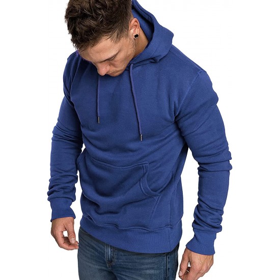 Navy Blue Long Sleeve Pullover Men Hoodie