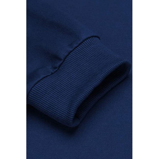 Navy Blue Long Sleeve Pullover Men Hoodie