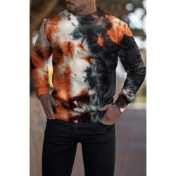 Orange Tie-dye Long Sleeve Men Sweatshirt