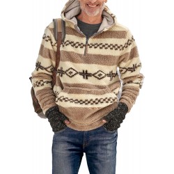 Beige Tribal Print Quarter Zip Men's Pullover Hoodie