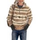 Beige Tribal Print Quarter Zip Men's Pullover Hoodie