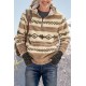 Beige Tribal Print Quarter Zip Men's Pullover Hoodie