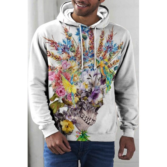 Halloween Floral Skull Print Men's Graphic Hoodie