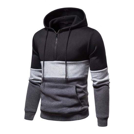 Men's Zipper Casual Colorblock Hooded Sweatshirt