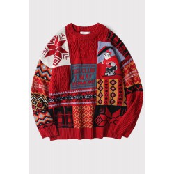 Red Graphic Letter Christmas Knitted Men's Pullover Sweater