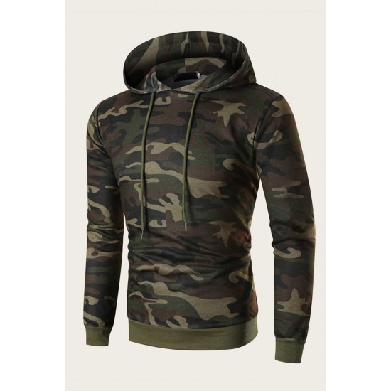 Men Camouflage Print & Drawstring Hoodie Tracksuit