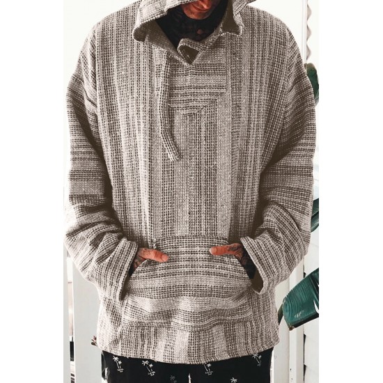 Men's Knitted Kangaroo Pocket Hooded Coat