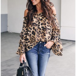 Wildlife Leopard Print Off Shoulder Ruffle Top