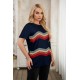 Navy Colorful Stripes Print Short Sleeve Plus Size Top