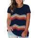 Navy Colorful Stripes Print Short Sleeve Plus Size Top