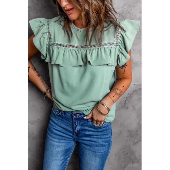 Green Flutter Ruffled Top