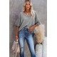 Gray V-Neck Thermal Knit Top