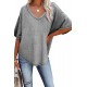 Gray V-Neck Thermal Knit Top