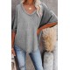 Gray V-Neck Thermal Knit Top