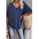 Blue V-Neck Thermal Knit Top