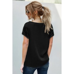 Black Lace V Neck Short Sleeve T-shirt