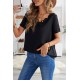 Black Lace V Neck Short Sleeve T-shirt