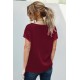 Wine Lace V Neck Short Sleeve T-shirt