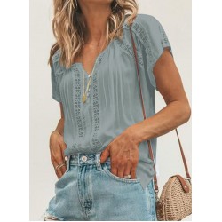 Crochet Eyelet Short Sleeves Top