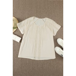 Apricot Crochet Eyelet Short Sleeves Top