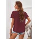 Wine Red Crochet Eyelet Short Sleeves Top