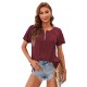 Wine Red Crochet Eyelet Short Sleeves Top