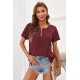 Wine Red Crochet Eyelet Short Sleeves Top