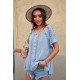 Sky Blue Crochet Eyelet Short Sleeves Top