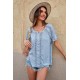 Sky Blue Crochet Eyelet Short Sleeves Top