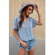 Sky Blue Crochet Eyelet Short Sleeves Top