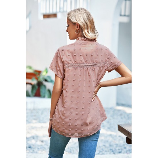 Pink Swiss Dot Short Sleeve Flowy Top