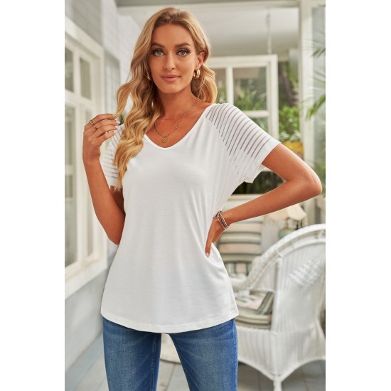 White Striped Raglan Sleeve Tee